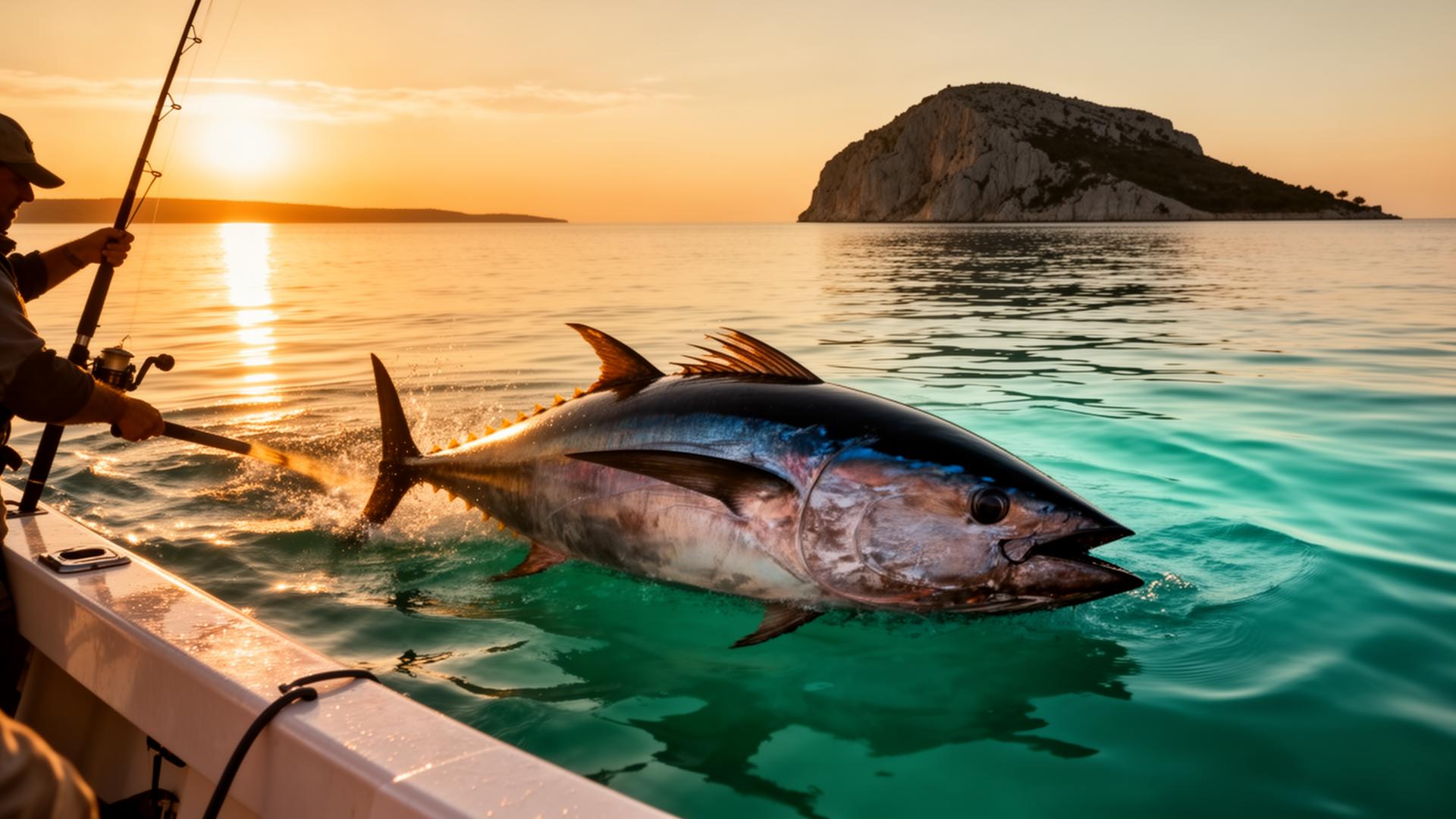 Bluefin tuna boatside at sunrise on the Adriatic Sea near Zadar, Croatia